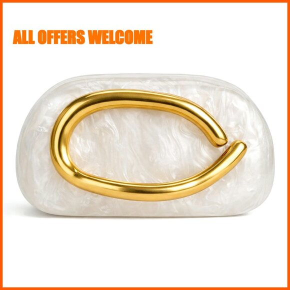 Acrylic Marble Evening Clutch with Metal Handle for Women